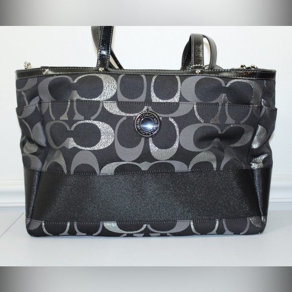 Coach Bags Coach Black Metallic Silver Xl Diaper Bag Poshmark